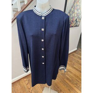 ST JOHN Evening Vintage Navy Knit Silver Button Embellished Evening Jacket Sz 16